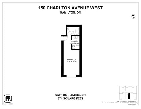 Floor plan for studio, 1 bath, 374 sqft
